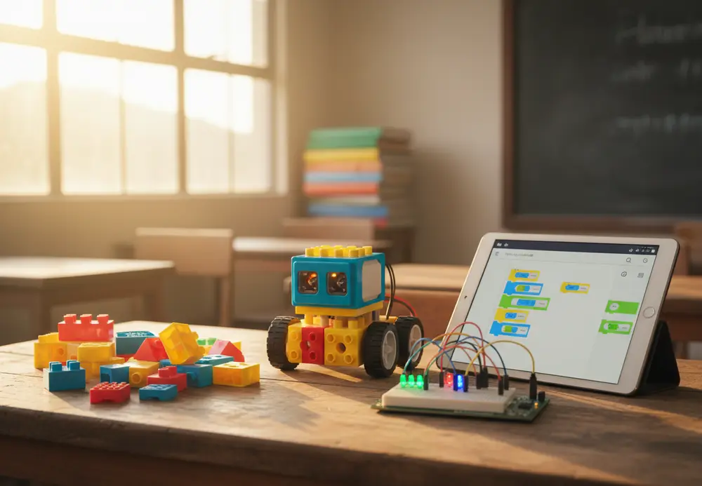 Kit de robótica educativa con un pequeño robot